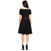 Women's Polyester Solid V Neck Cap Sleeve Dress (Black)